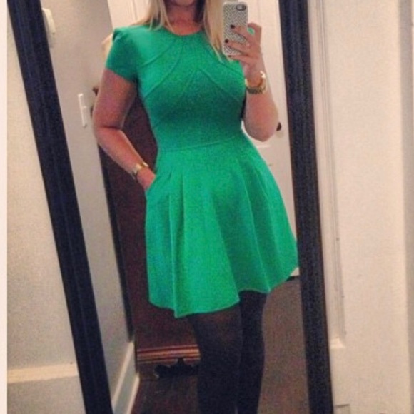 Gianni Bini Lawn Green Skater Dress with Pockets - Picture 1 of 6